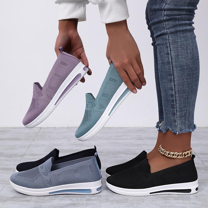 Shoes Women's Spring Flying Weave Breathable Casual Shoes, One Stirrup Shoes, Lightweight Walking Shoes Solid Colour Hundred Single Shoes