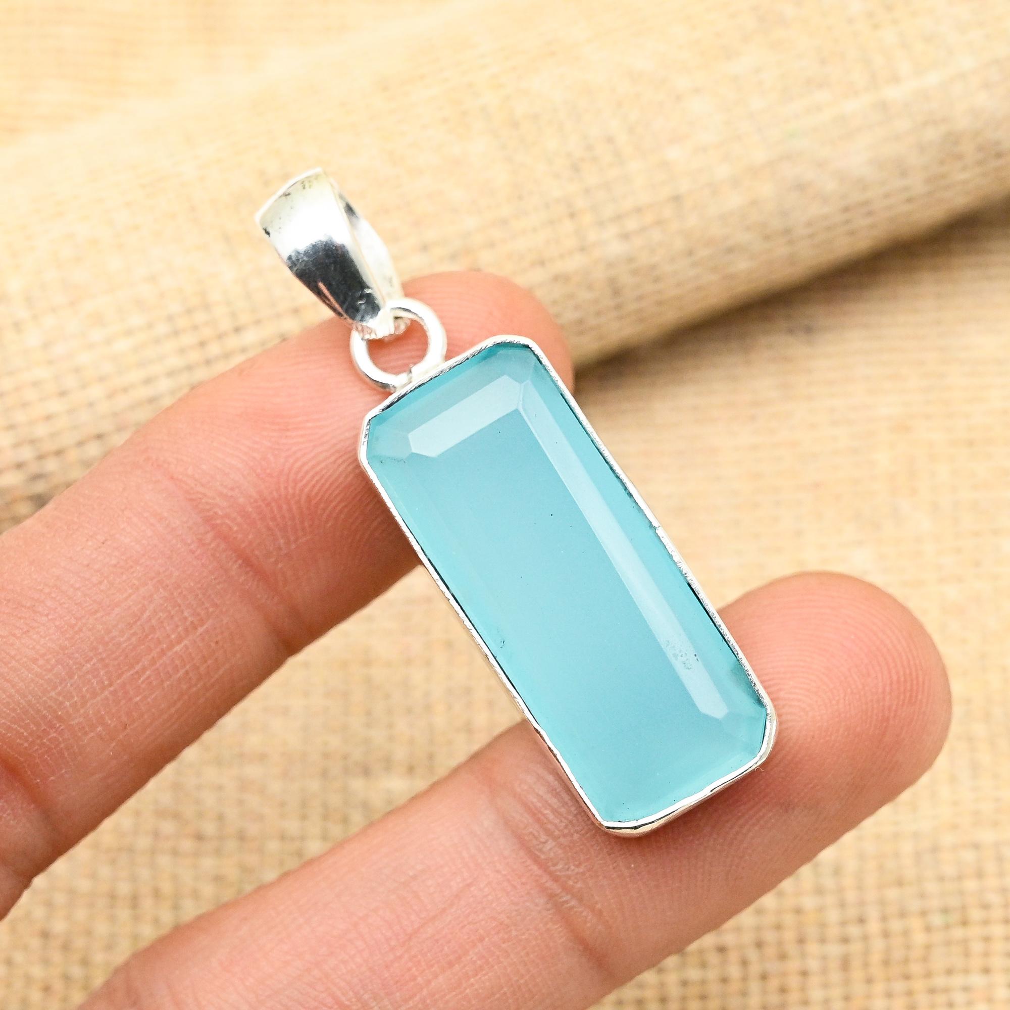 Ювелирный кулон ручной работы из стерлингового серебра 925 пробы с синим халцедоном для нее