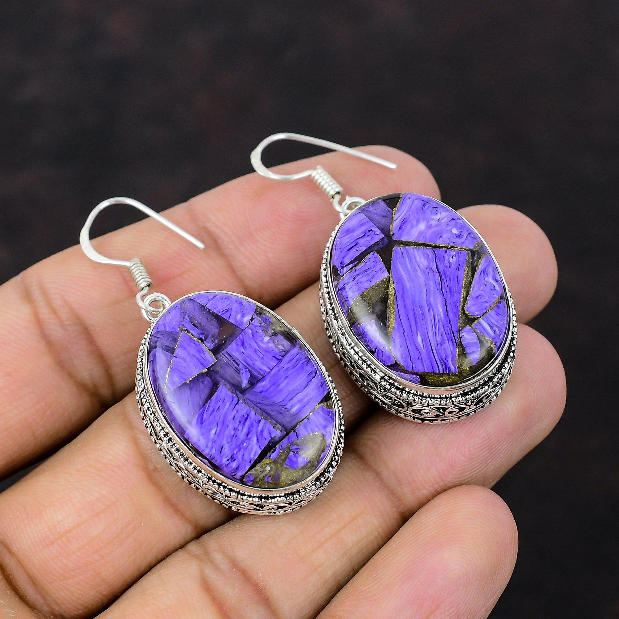 Медные серьги с чароитом, ювелирные изделия из стерлингового серебра 925 пробы, серьги ручной работы, приличные винтажные ювелирные изделия, подарок для жены, антикварные серьги