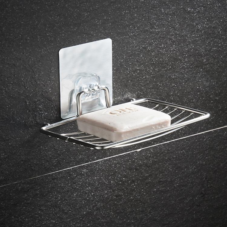 1pc Rustproof Stainless Steel Soap Storage Rack  Wall Mounted Drain Holder With Self-Adhesive Shower Soap Dish Easy Installation
