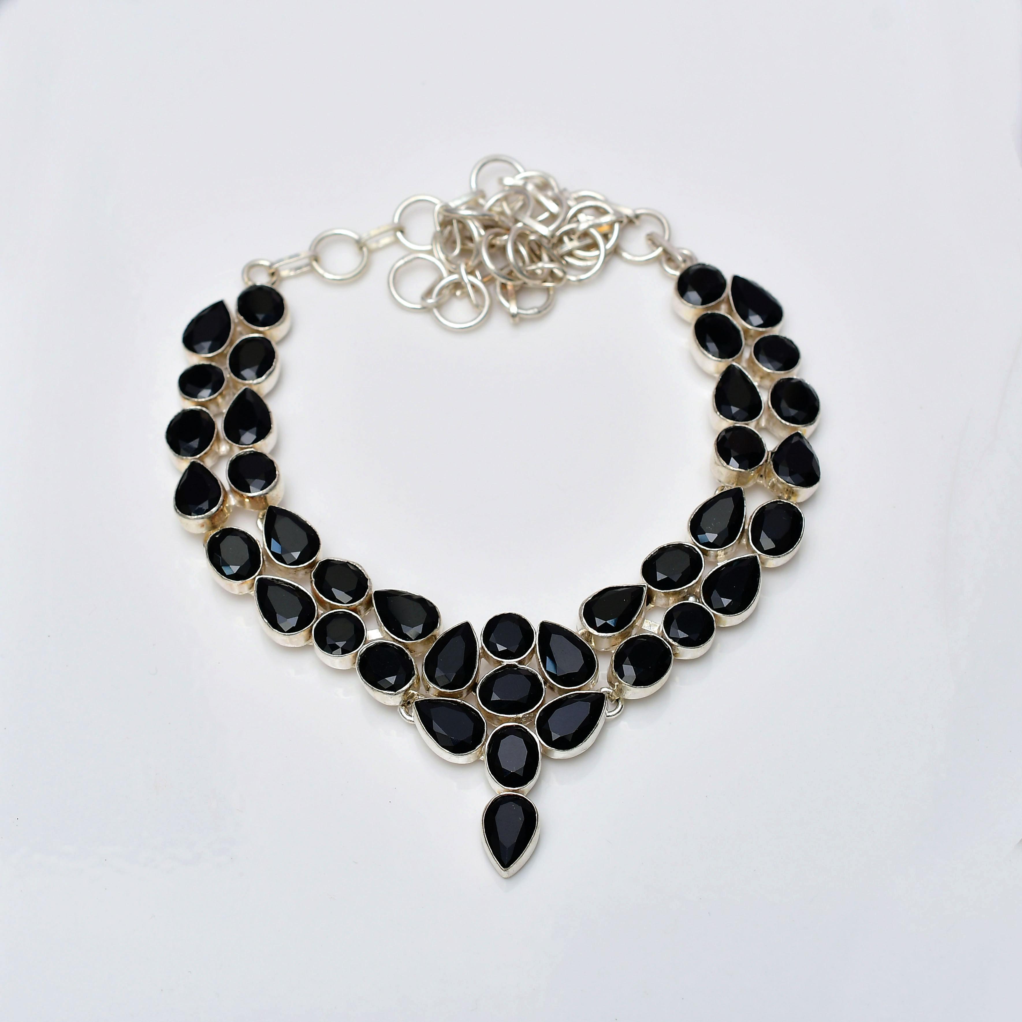 Black Spinel Gemstone Pendant: 925 Sterling Silver Handmade Multi Shape Gemstone Necklace Jewelry
