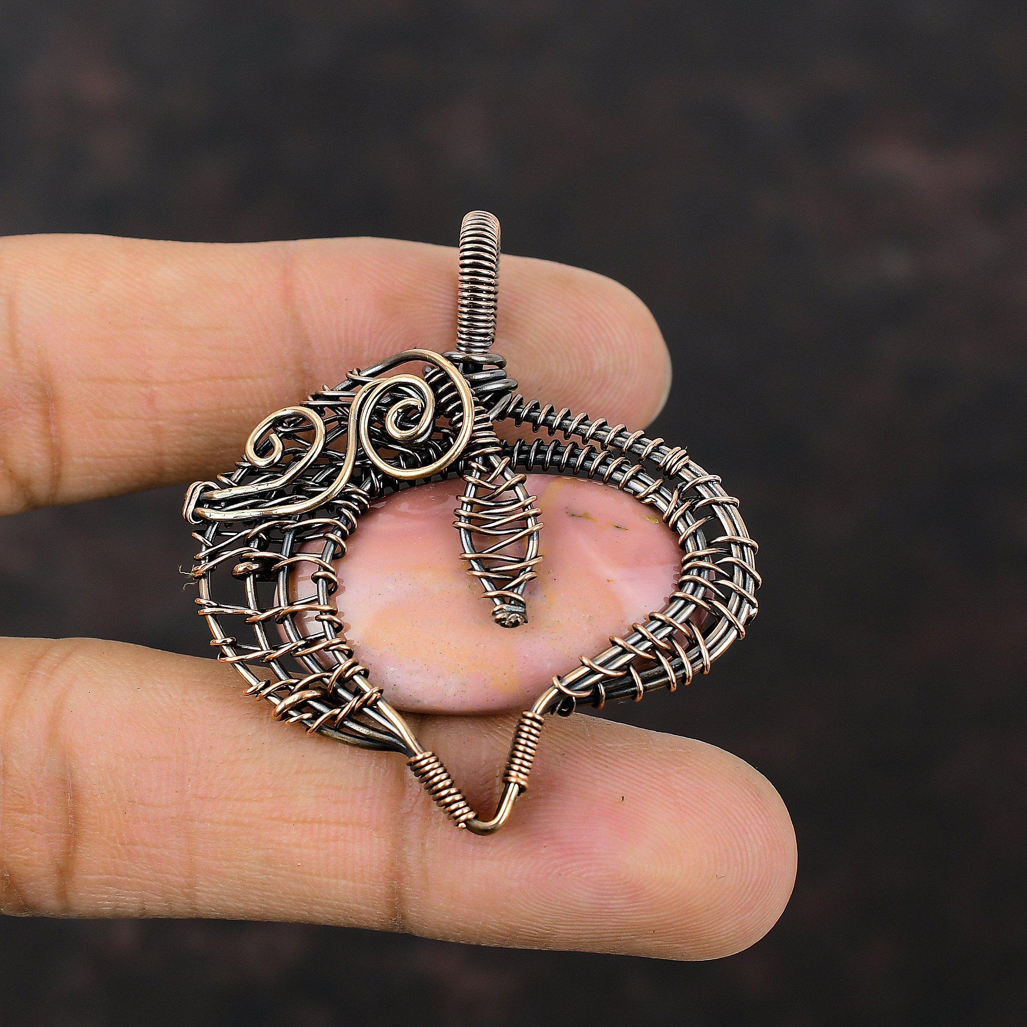 Pink Opal Pendant Copper Wire Wrapped Jewelry Handmade Boho Pendant Pink Opal Genuine Gemstone Jewelry Copper Wire Wrap Pendant Gift For Her