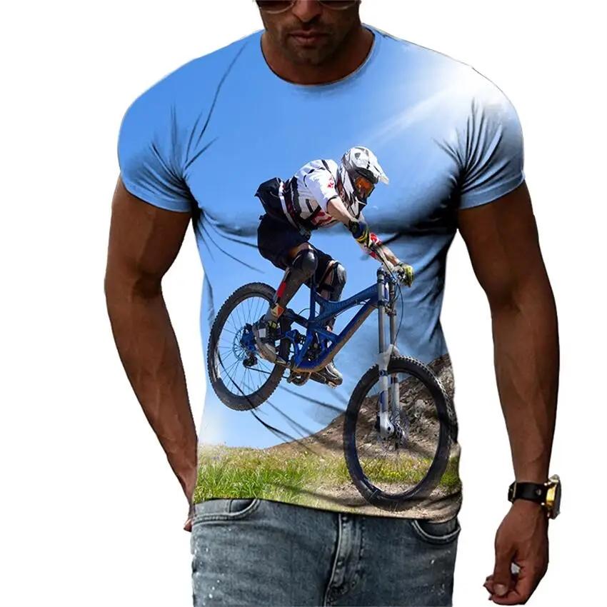 New Trend Summer Fashion Bicycle Men's T-shirt Casual Print T-shirt Hip Hop Personalized Round Neck Short Large Top