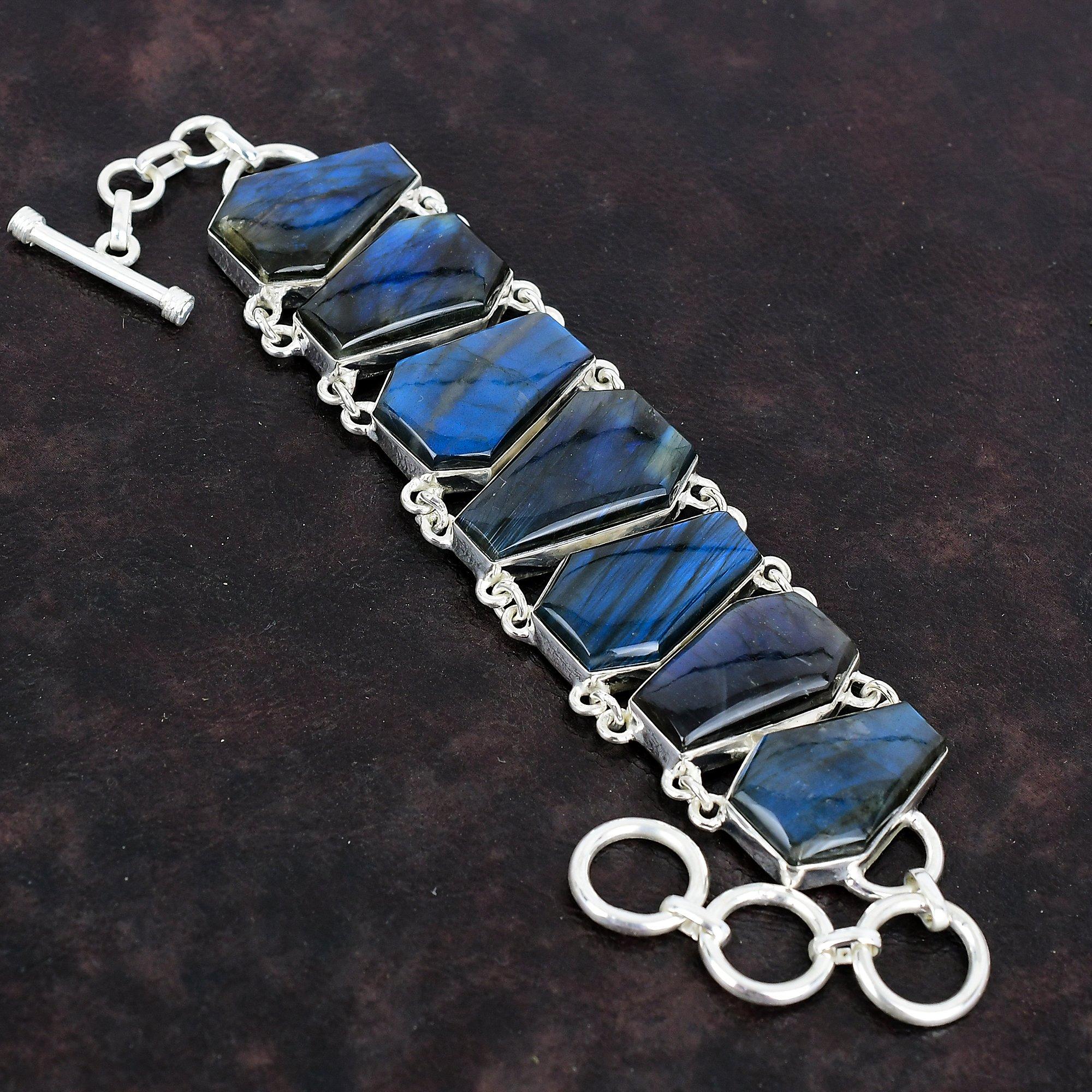 Браслет из лабрадорита браслет из натурального камня браслет из стерлингового серебра 925 пробы регулируемый браслет-цепочка уникальные украшения браслет ручной работы свадебные подарки