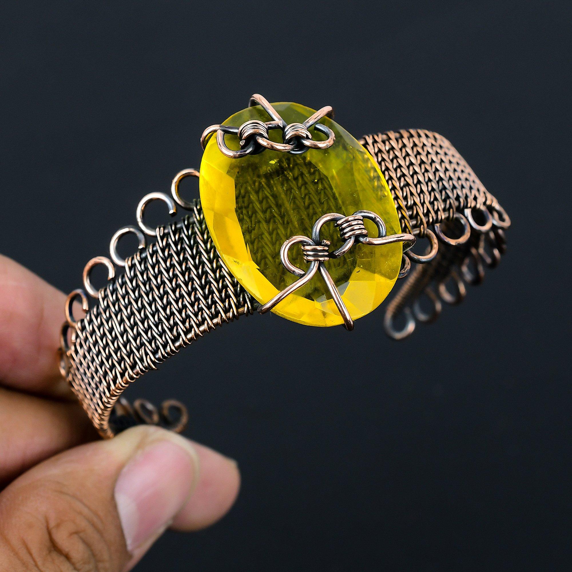 Цитрин, драгоценный камень, чистая медная проволока, завернутая в манжеты/браслет ручной работы, ювелирные изделия