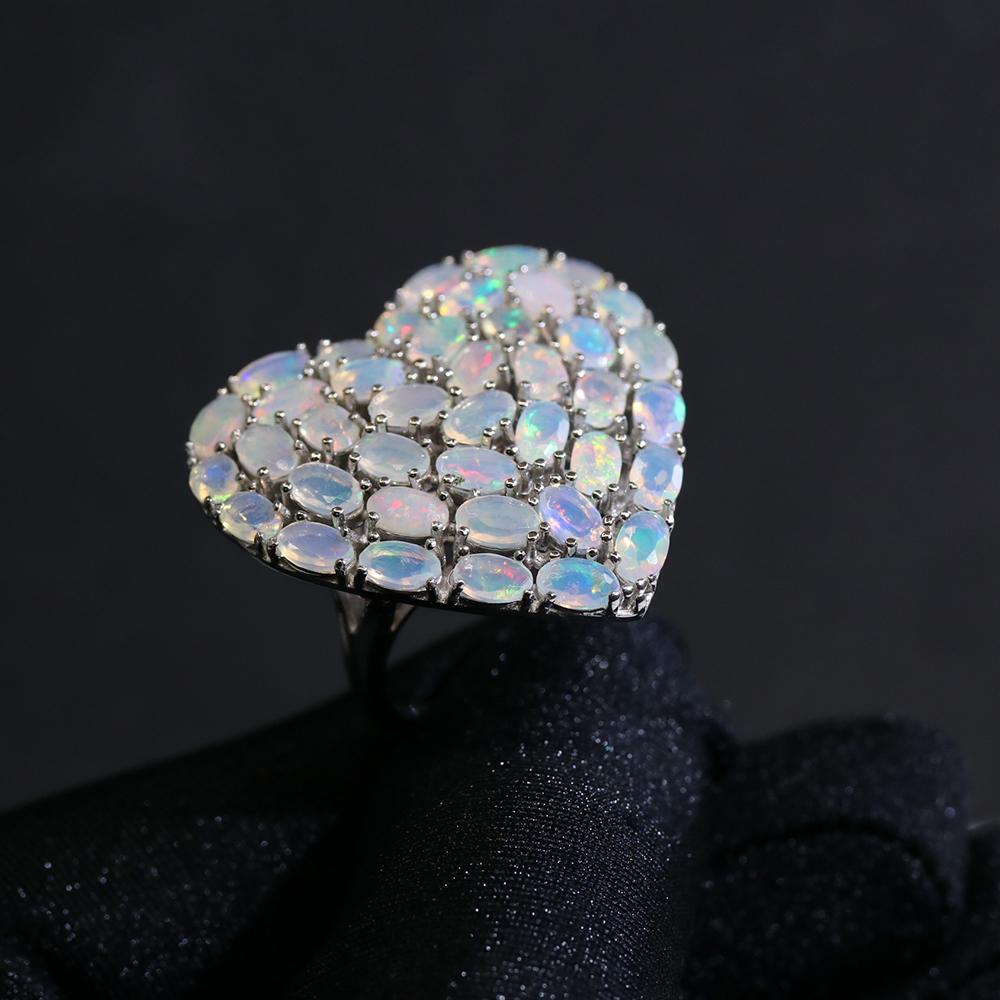 Кольцо с цветным опалом в форме большого сердца, натуральный драгоценный камень, серебро 925 пробы, изысканные украшения для женщин, роскошные ювелирные изделия, подарок для мамы, жены