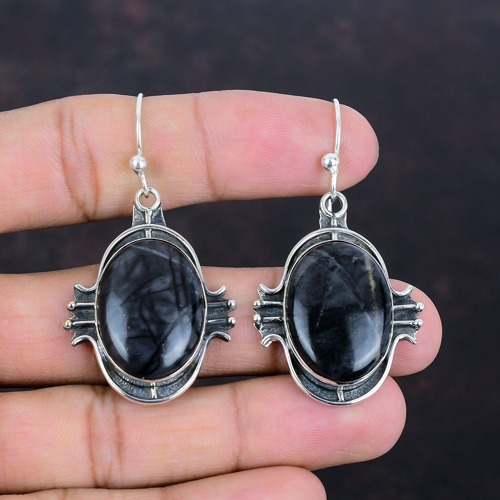 Серьги Picasso Jasper, очень красивые серьги с драгоценными камнями, достойные ювелирные изделия, серьги из стерлингового серебра 925 пробы, серьги ручной работы, украшения в стиле бохо, подарки для мамы