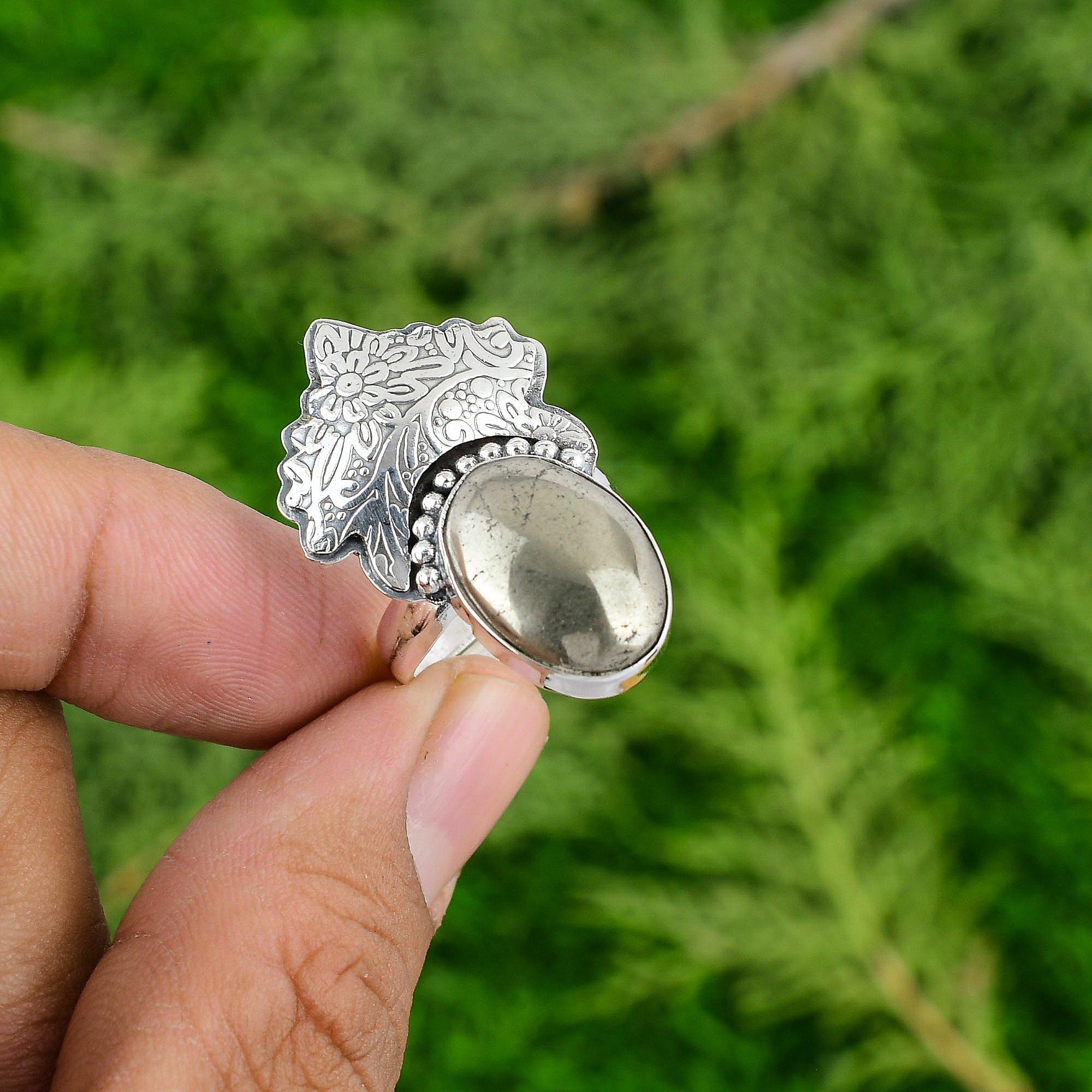 Серебро 925 пробы Пирит Камень Обещание Модный Мама Уникальное Помолвочное Юбилейное Кольцо