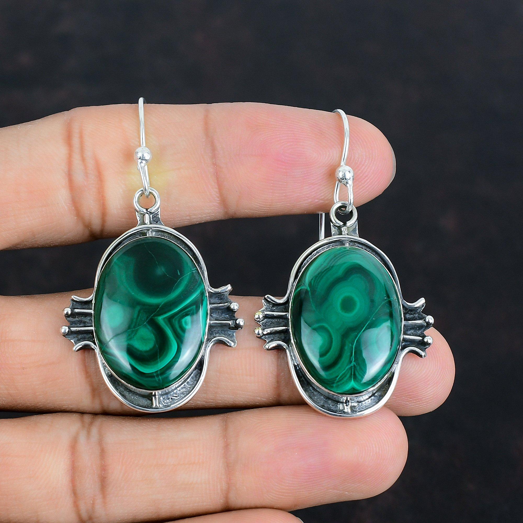 Серьги из малахита, драгоценные камни, серьги ручной работы, серьги из стерлингового серебра 925 пробы, изящные украшения из малахита, абсолютно новые серьги, подарки на помолвку