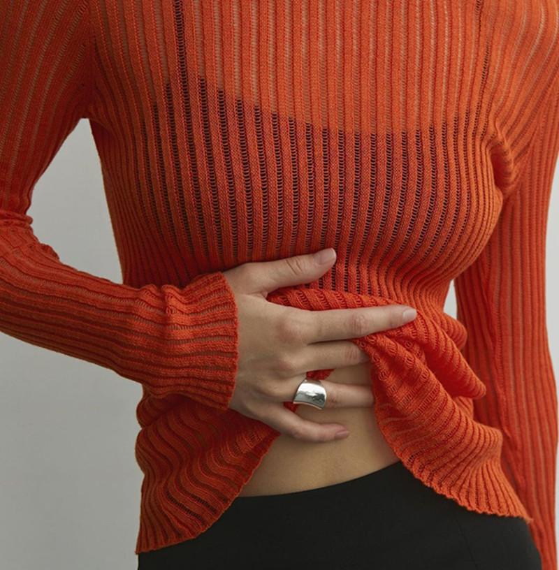 Spring and Summer Women's Knitwear Long Sleeve Round Neck Thin Breathable Knit Top