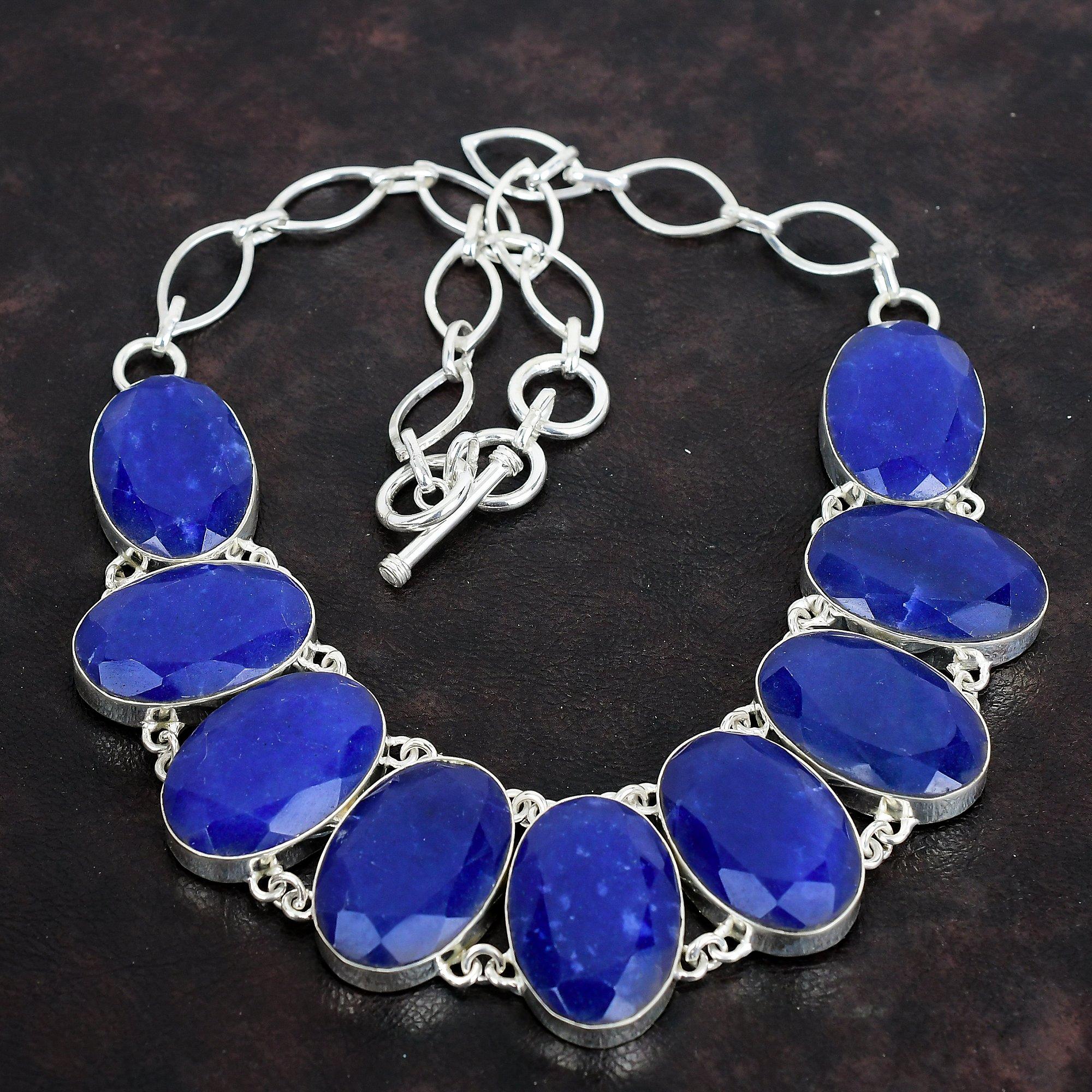 Ожерелье из граненого синего сапфира, ожерелье из настоящего драгоценного камня, ювелирное изделие ручной работы, ожерелье из стерлингового серебра 925 пробы, регулируемая цепочка, свадебные подарки