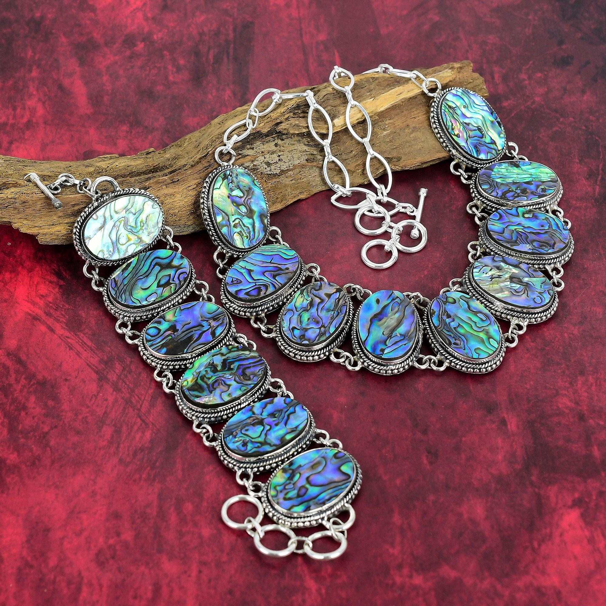 Ювелирные изделия ручной работы из драгоценного камня в виде раковины морского ушка, комплект ювелирных изделий из стерлингового серебра 925 пробы, браслет и ожерелье, подарок на День Благодарения