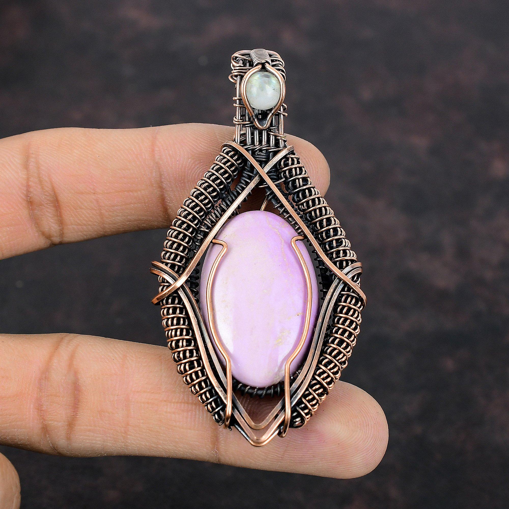 Подвеска из фосфосидеритового камня, обернутая медной проволокой, подвеска ручной работы, ювелирные изделия для подарка, ювелирные изделия из медной проволоки, подвеска из радужного лунного камня