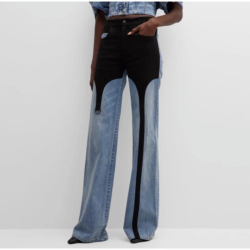 2025 Весна Новые Модные Дизайнерские Женские Сексуальные Леди Лоскутные Полосатые Джинсовые Брюки С Высокой Талией Клубные Узкие Джинсы Длинные Брюки