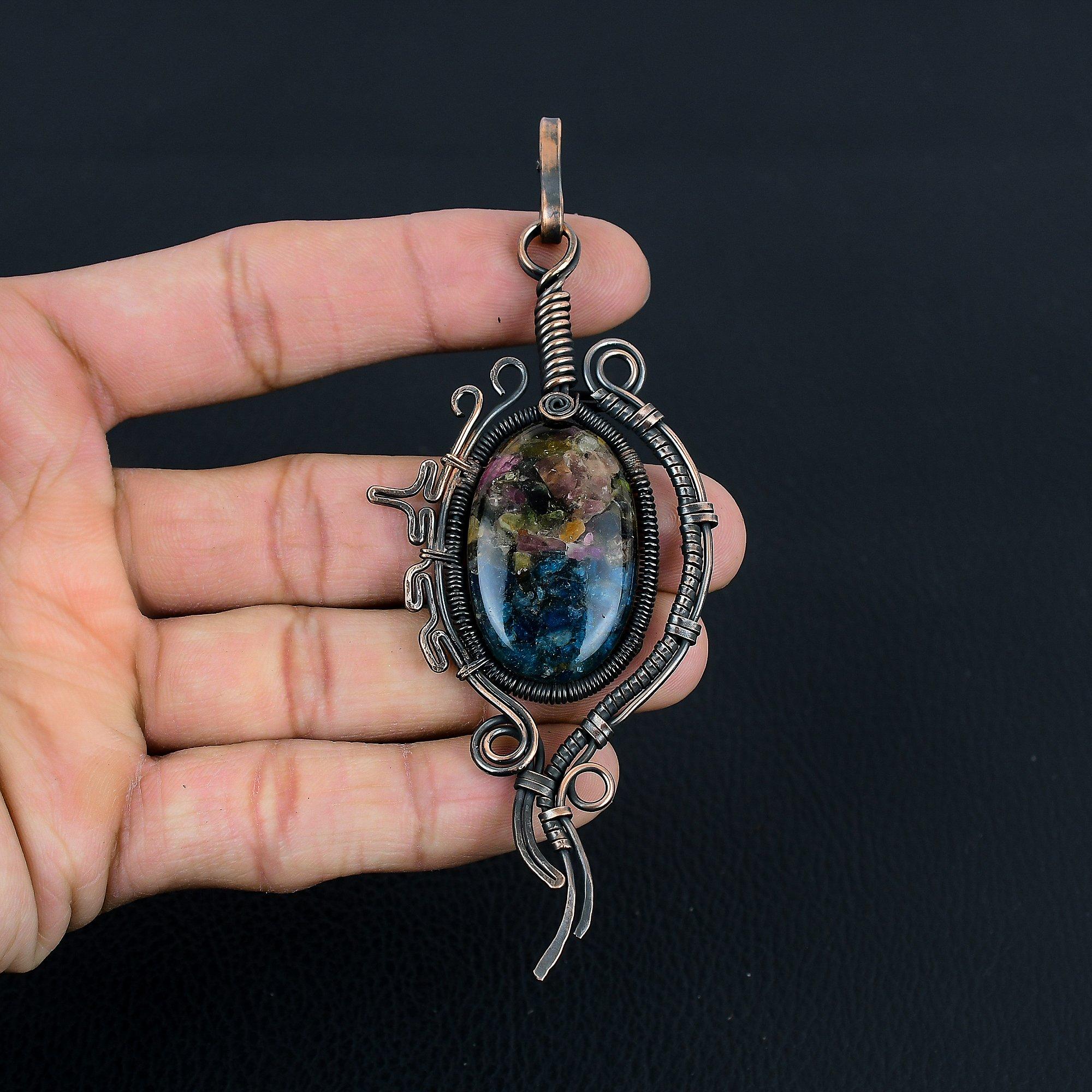 Великолепный арбузный турмалин, драгоценный камень, кулон ручной работы из чистой медной проволоки, ювелирный кулон