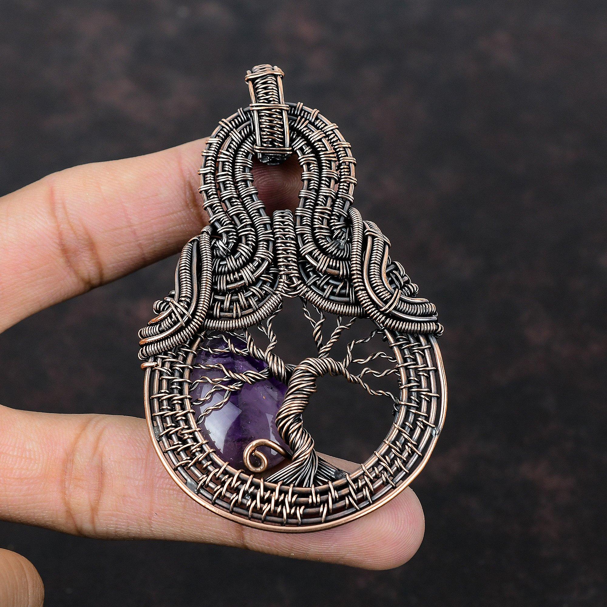 Tree Of Life Star Amethyst Pendant Copper Wire Wrapped Pendant Gemstone Jewelry Handmade Pendant Decent Copper Jewelry Special Gift For Girl