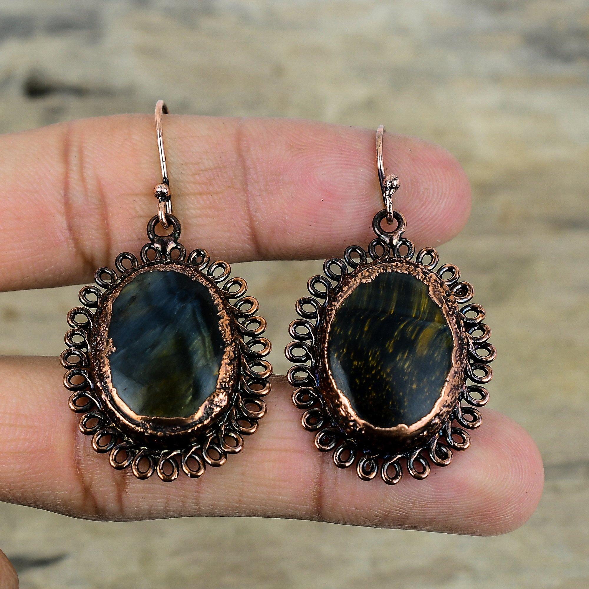 Серьги из гальванопластики из меди Серьги из драгоценных камней Ювелирные изделия из гальванопластики из меди Серьги ручной работы для подарков