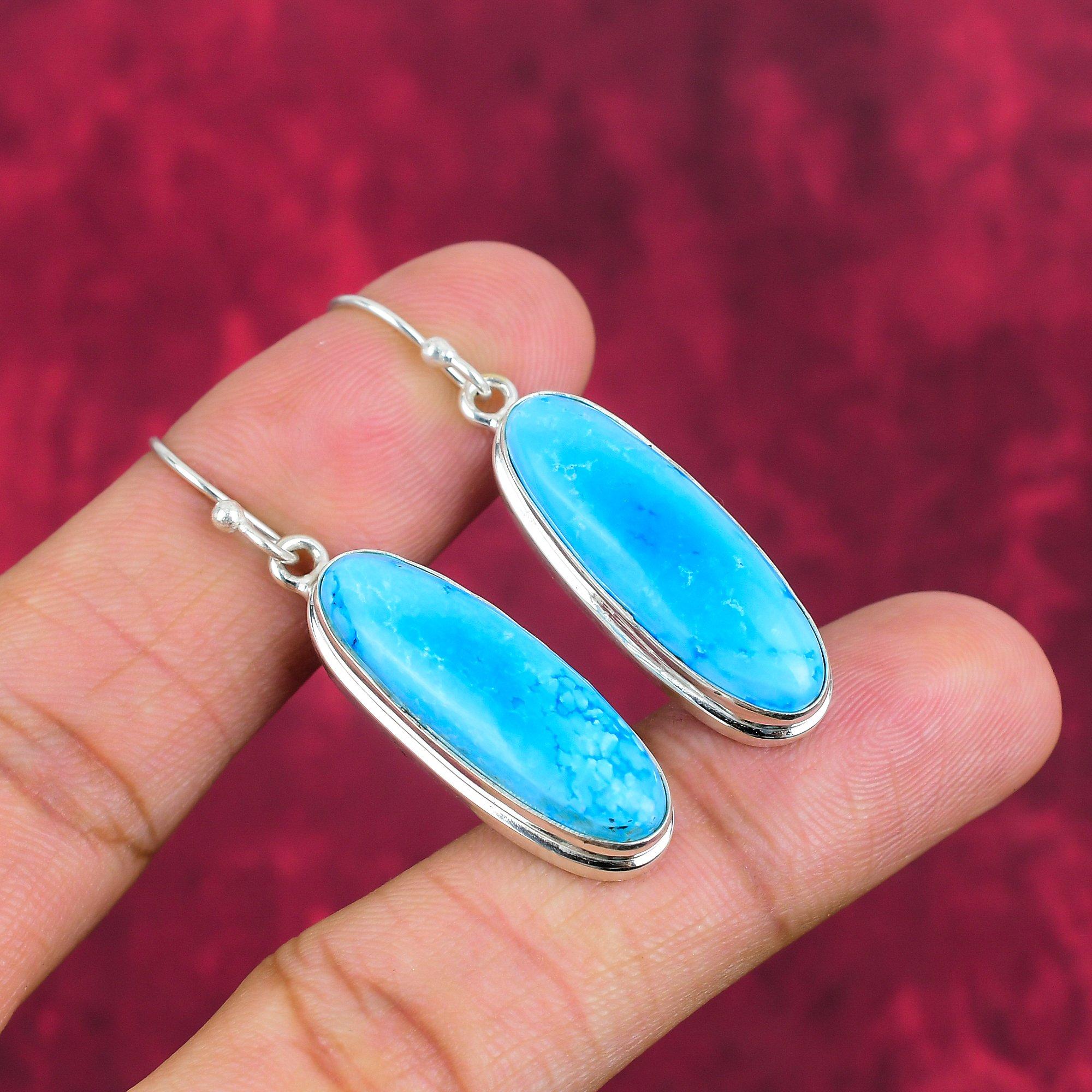 Серьги ручной работы из голубого бирюзового драгоценного камня, антикварные ювелирные серьги из стерлингового серебра 925 пробы, для подарка на помолвку