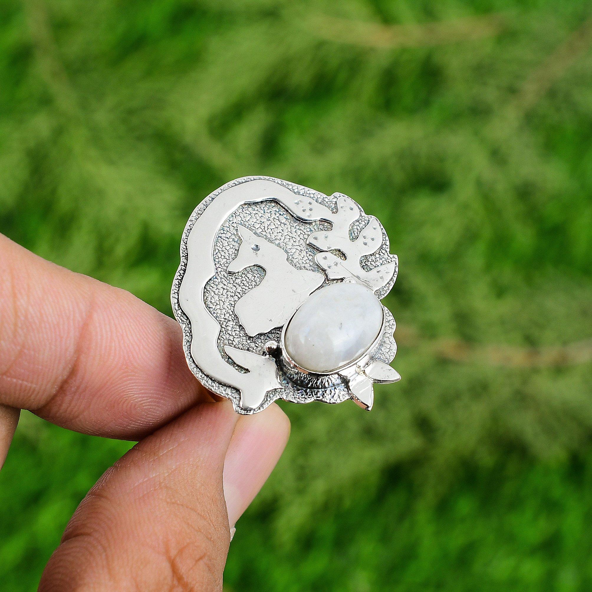 Mothers Day Deal 925 Silver Rainbow Moonstone Stone Stackable New Ring Jewelry