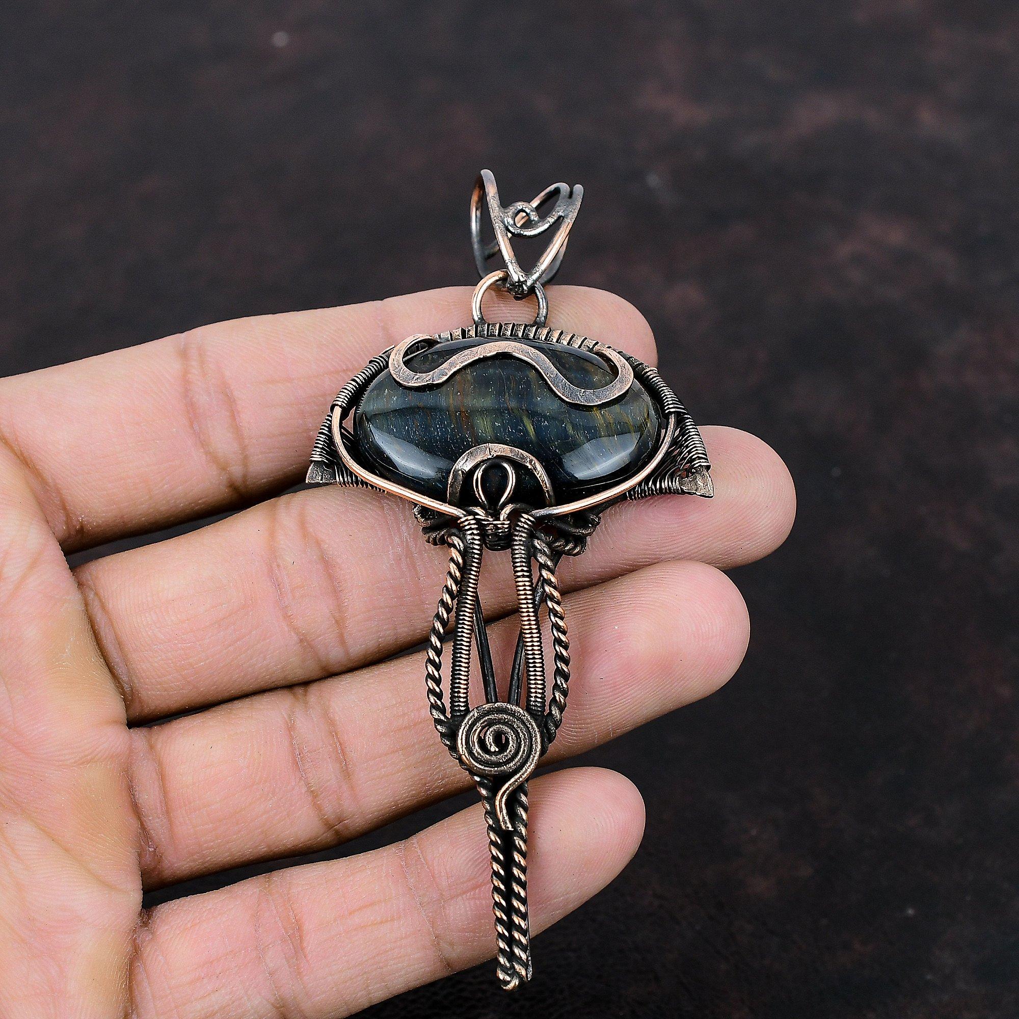 Подвеска Неллита, подвеска из медной проволоки, подвески из драгоценных камней, медные украшения ручной работы, подвеска в стиле бохо-хиппи, проволочная обмотка, ювелирные изделия, подарок для нее