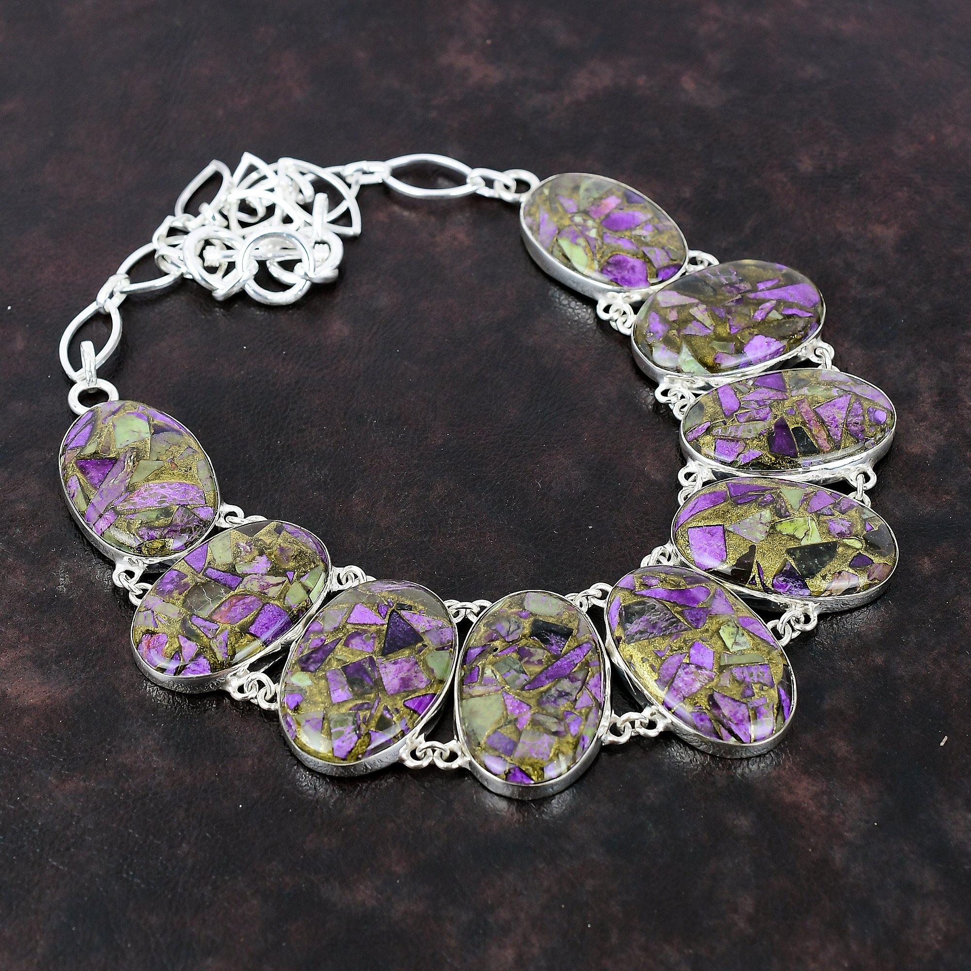 Медь Пурпурит Ожерелье Ювелирные изделия из драгоценных камней Ожерелье из стерлингового серебра 925 пробы Регулируемая цепочка ручной работы Ожерелье Пурпурит Ювелирные изделия Подарок для друга