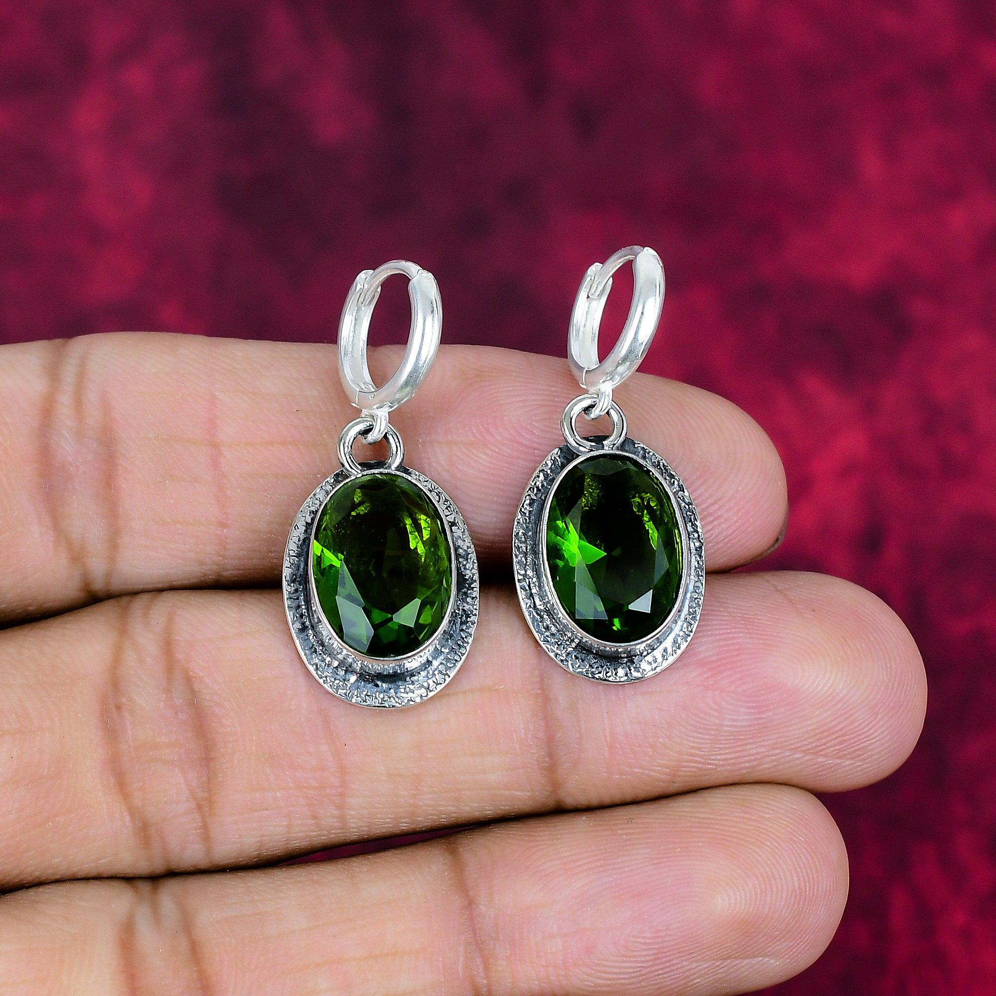 Peridot Earrings Gemstone Jewelry, 925 Solid Sterling Silver Earrings, Handmade Jewelry Birthstone Earrings, Gift For Him