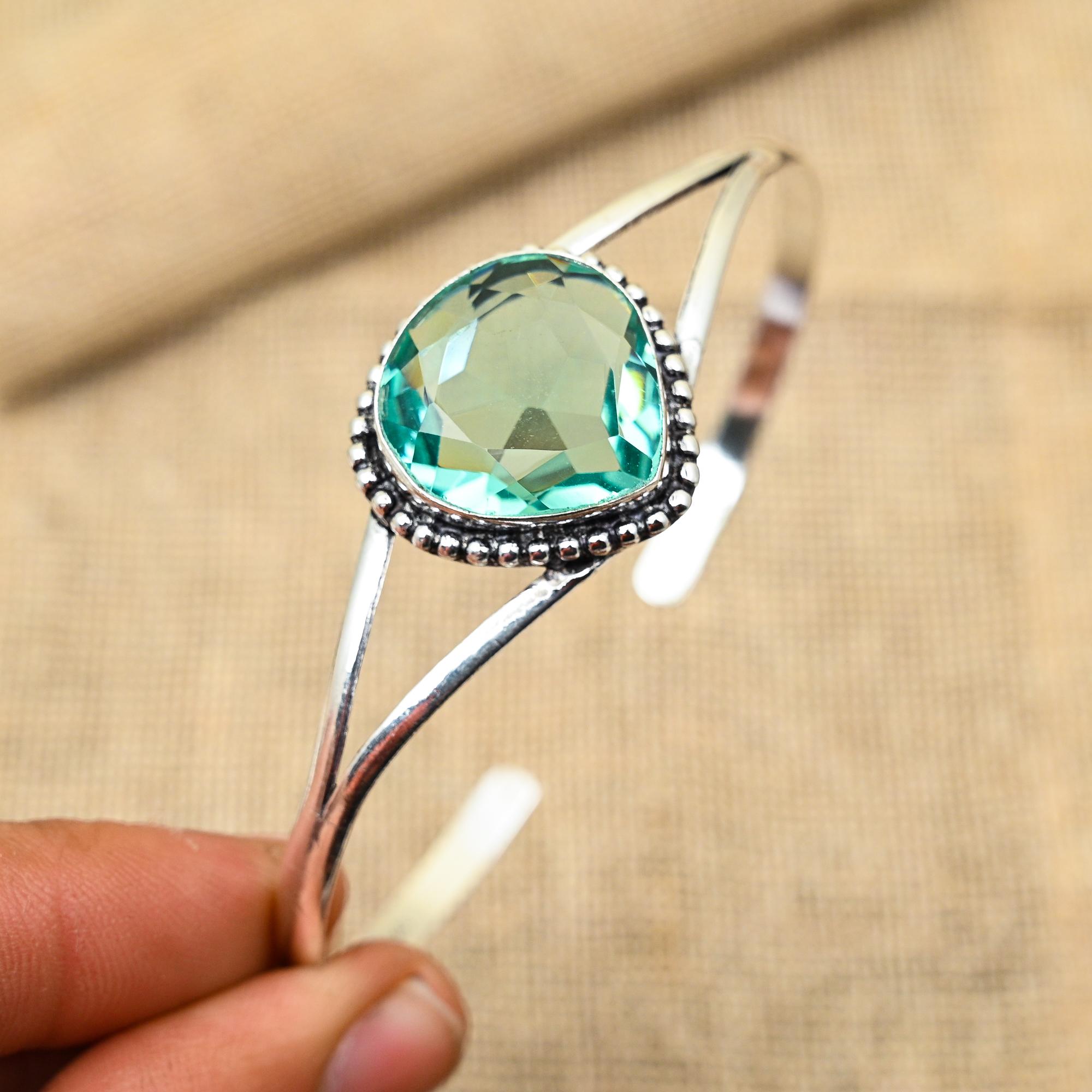 Аква-апатит, драгоценный камень, ювелирные изделия ручной работы из стерлингового серебра 925 пробы, манжеты для свадебного подарка