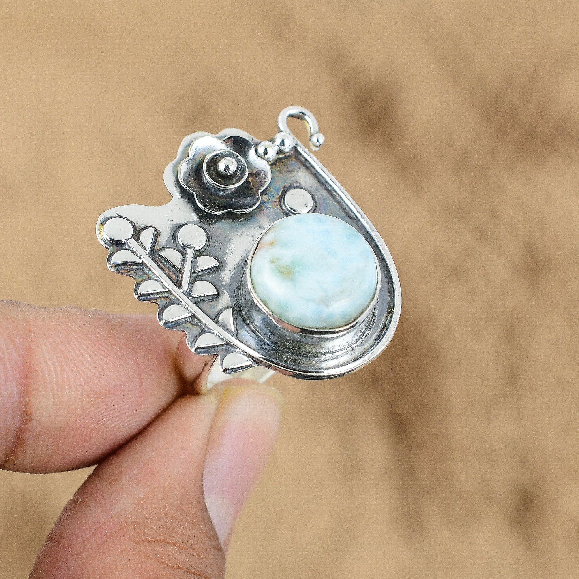 Mothers day Sale Sterling Silver Larimar Stone Flower Statement Daughter Ring