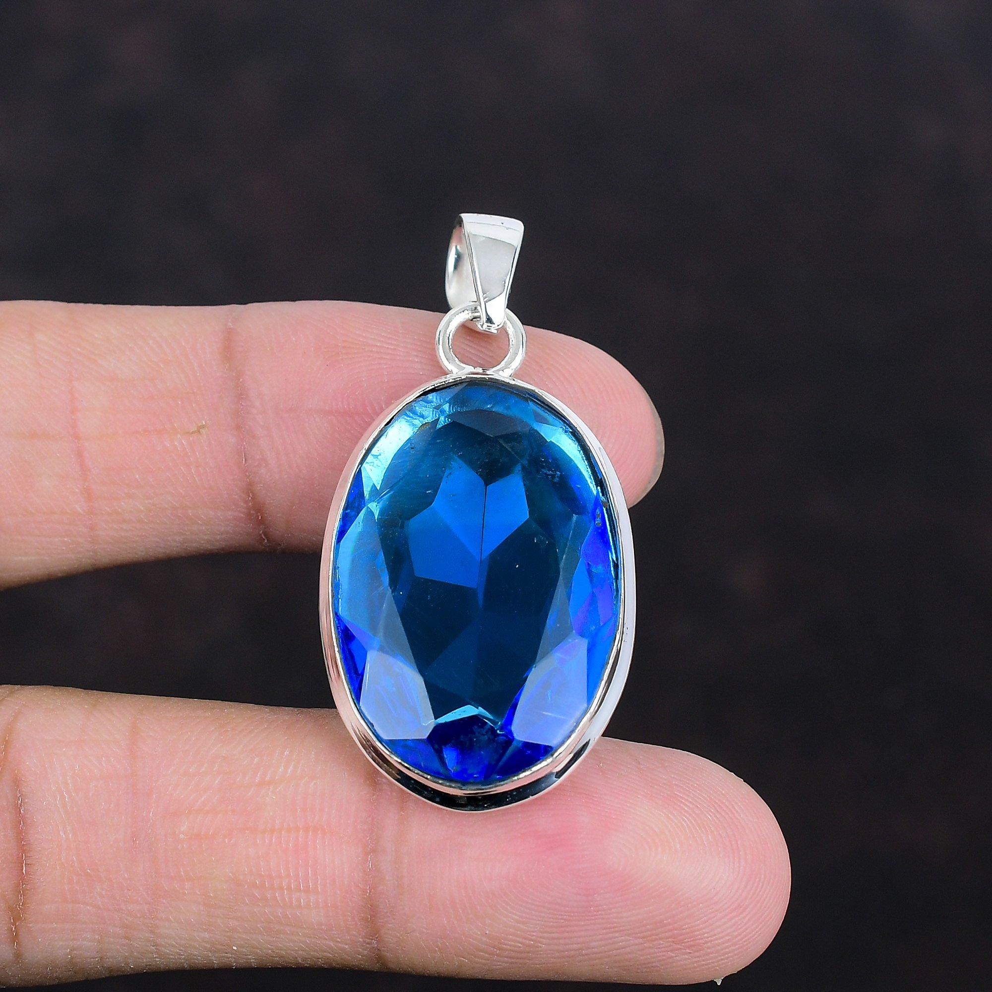 Faceted London Blue Topaz Pendant Real Gemstone Pendant Amazing Jewelry 925 Sterling Silver Pendant Handmade Dainty Pendant Gifts For Friend