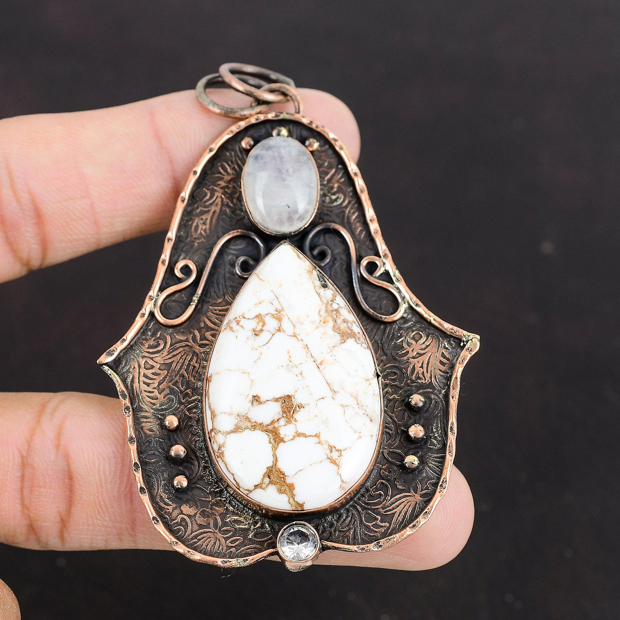 Подвеска из магнезита дикой лошади, подвеска из радужного лунного камня, подвеска из белого топаза, медная подвеска, высококачественные ювелирные изделия из драгоценных камней, подвеска ручной работы