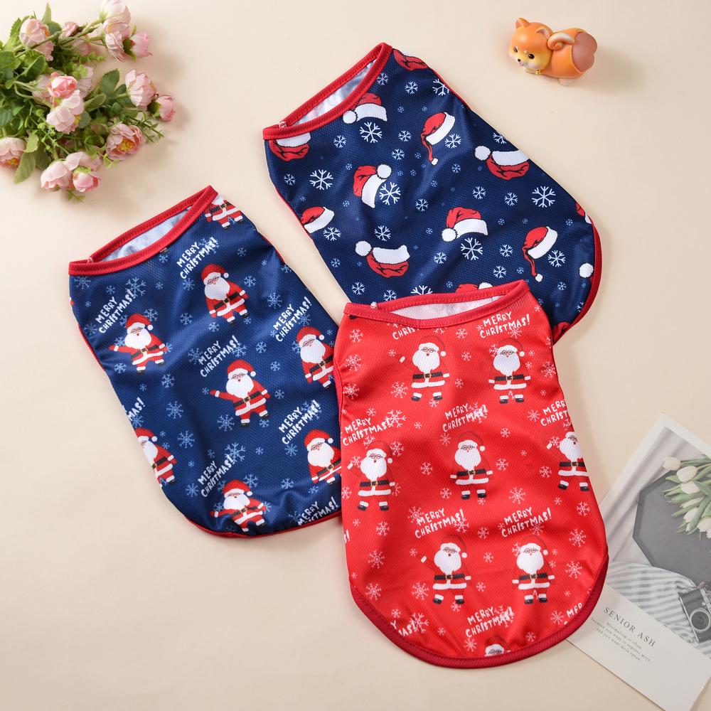 Рождественская одежда для маленьких и средних собак, костюм для кошек, милый принт Санта-Клауса, футболка с изображением щенка и котенка, одежда для чихуахуа, наряды для домашних животных