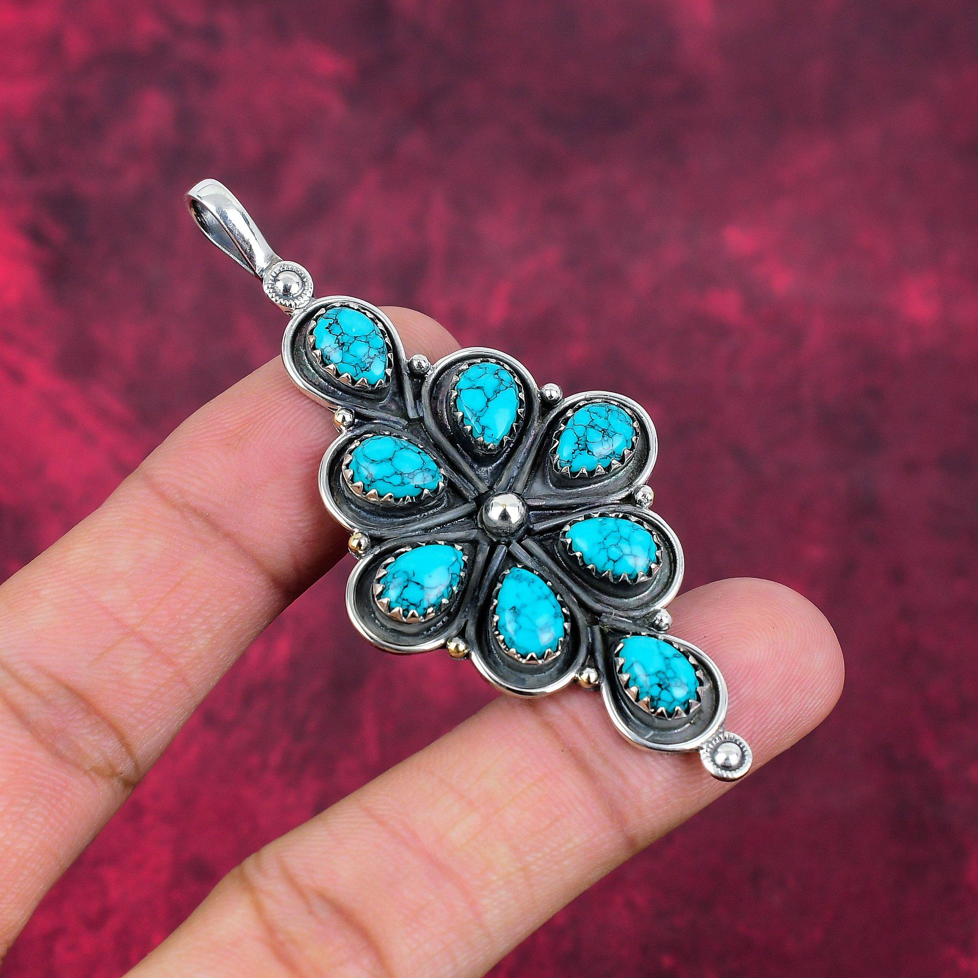 Кулон Santa Rosa Turquoise из цельного серебра 925 пробы, ювелирные изделия с подвеской из драгоценных камней ручной работы, подарки для жены, абсолютно новый кулон