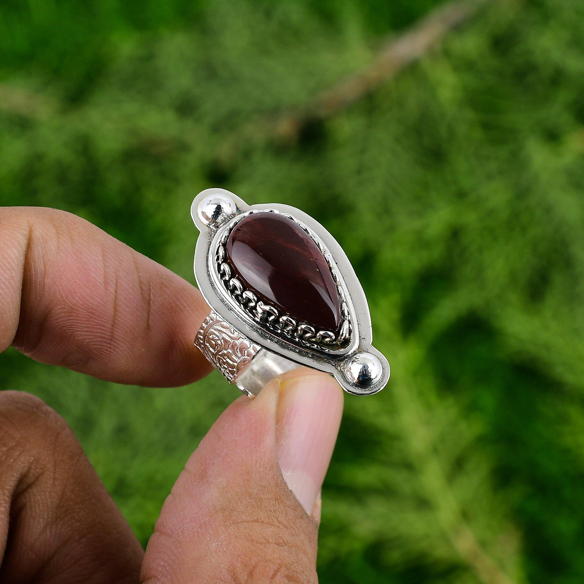 Natural Red Mookaite Gemstone 925 Silver Solitaire Adjustable Ring For Women