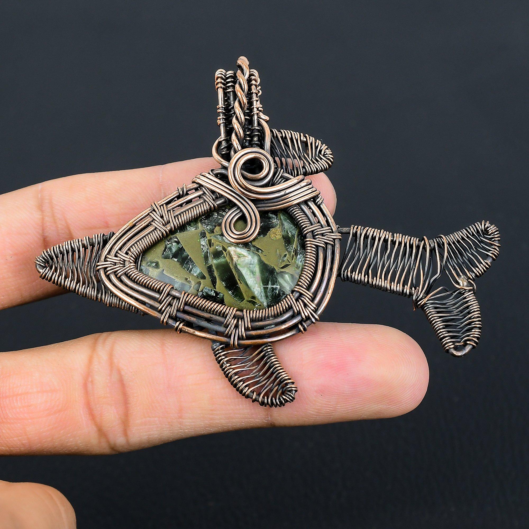 Медный серафинит, драгоценный камень, чистая медная проволока, обернутая ювелирными изделиями ручной работы, подвеска в форме рыбы