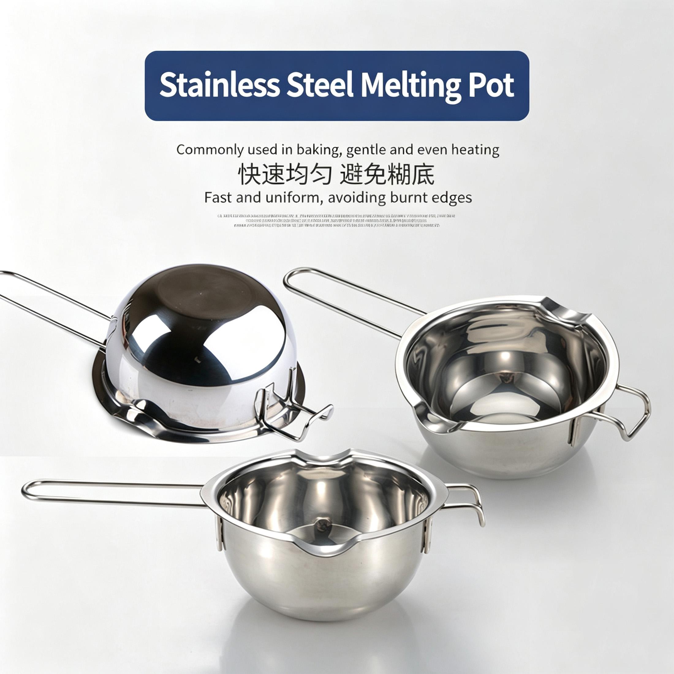 304 Stainless Steel Chocolate Melting Pot, Double Pour Spout Water Bath Melting Bowl with Handle For Melting Chocolate Butter Candy, Home Baking Tool