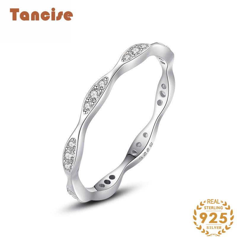 Tancise Classic 925 Sterling Silver  Zircon Ring Ladies Jewelry Wedding Promise Party Gift