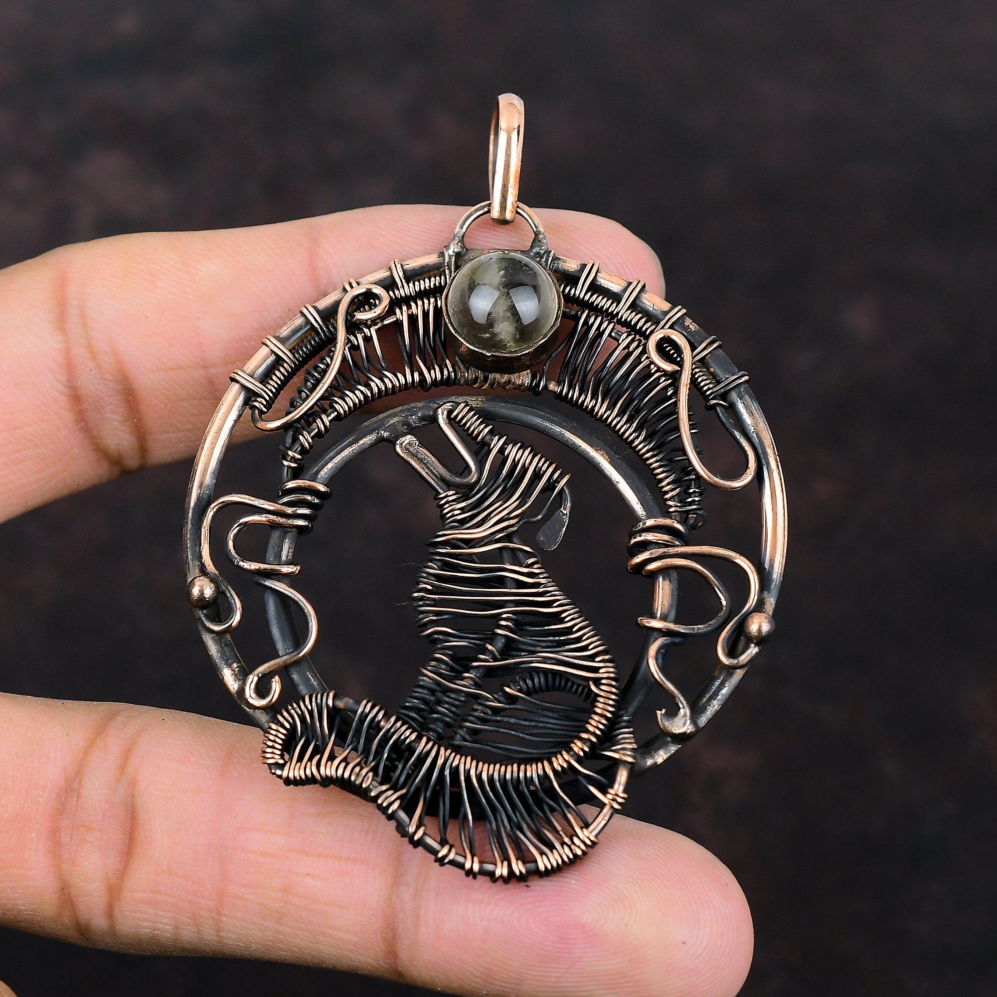 Crystal Quartz Pendant Copper Wire Wrapped Pendant Beautiful Copper Jewelry Handmade Dog Pendant Gemstone Pendant Wire Wrap Jewelry For Gift