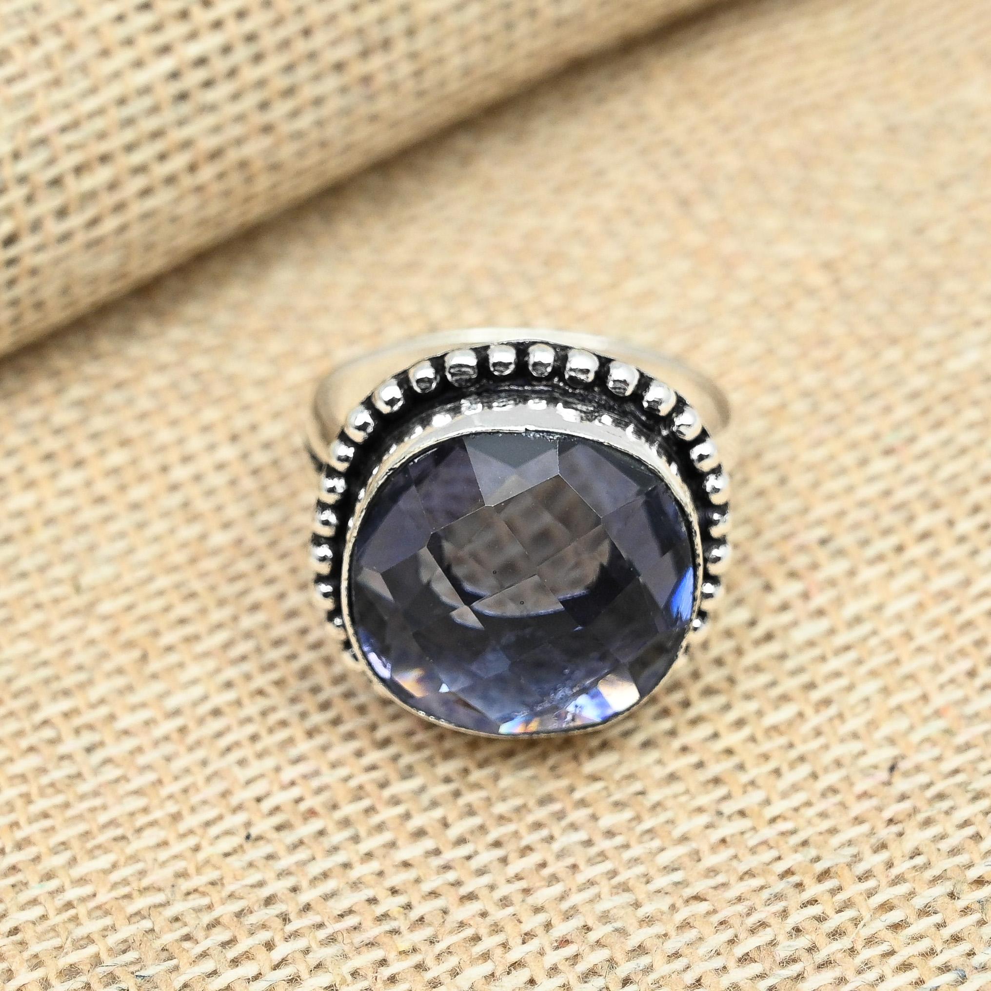 Драгоценный камень иолит, стерлинговое серебро 925 пробы, ювелирные изделия ручной работы, подарок на помолвку, ювелирные изделия, женское кольцо