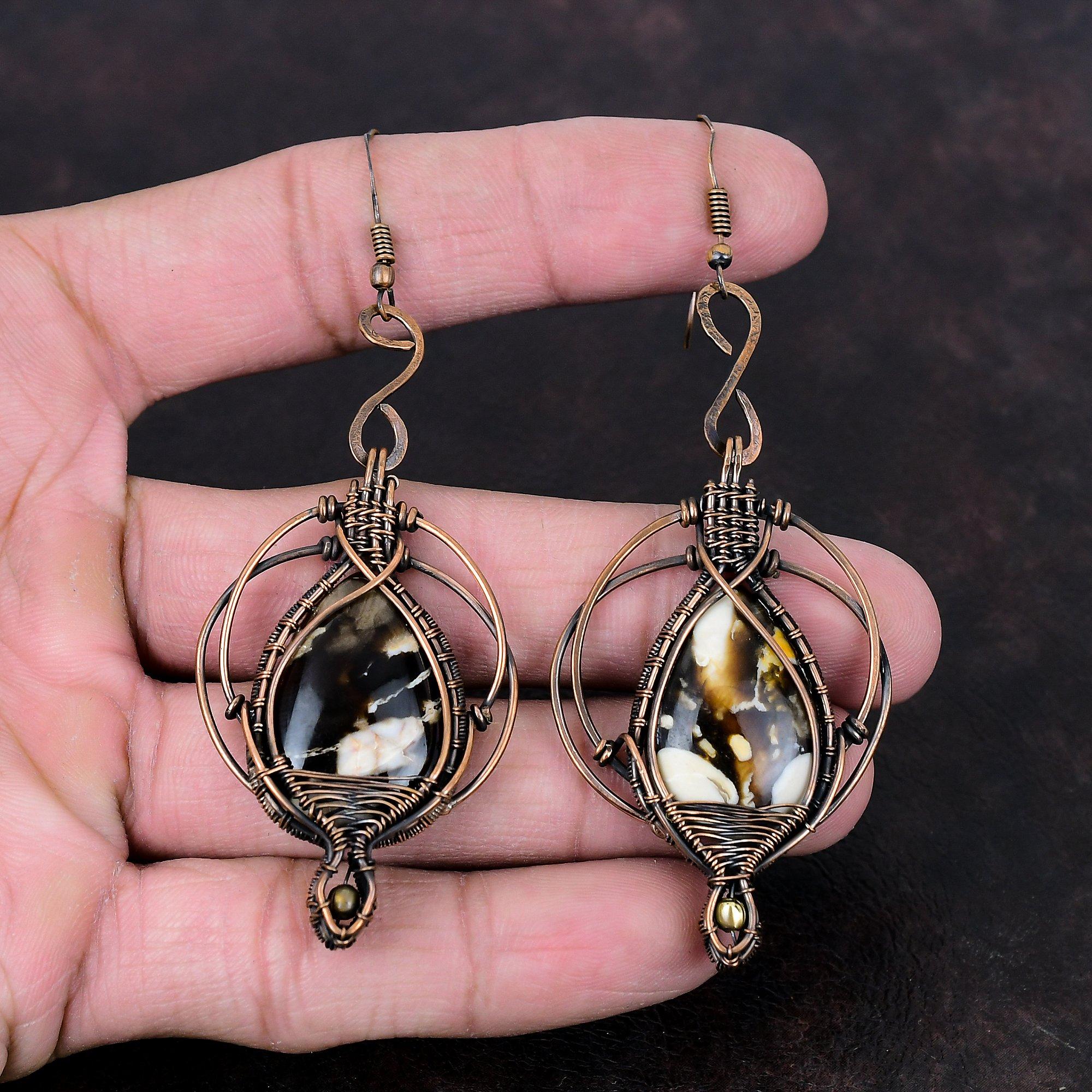 Серьги из арахисового дерева, серьги из яшмы, серьги из медной проволоки, драгоценный камень, ювелирные изделия ручной работы, подарок для женщин, новые серьги, ювелирные изделия из медной проволоки