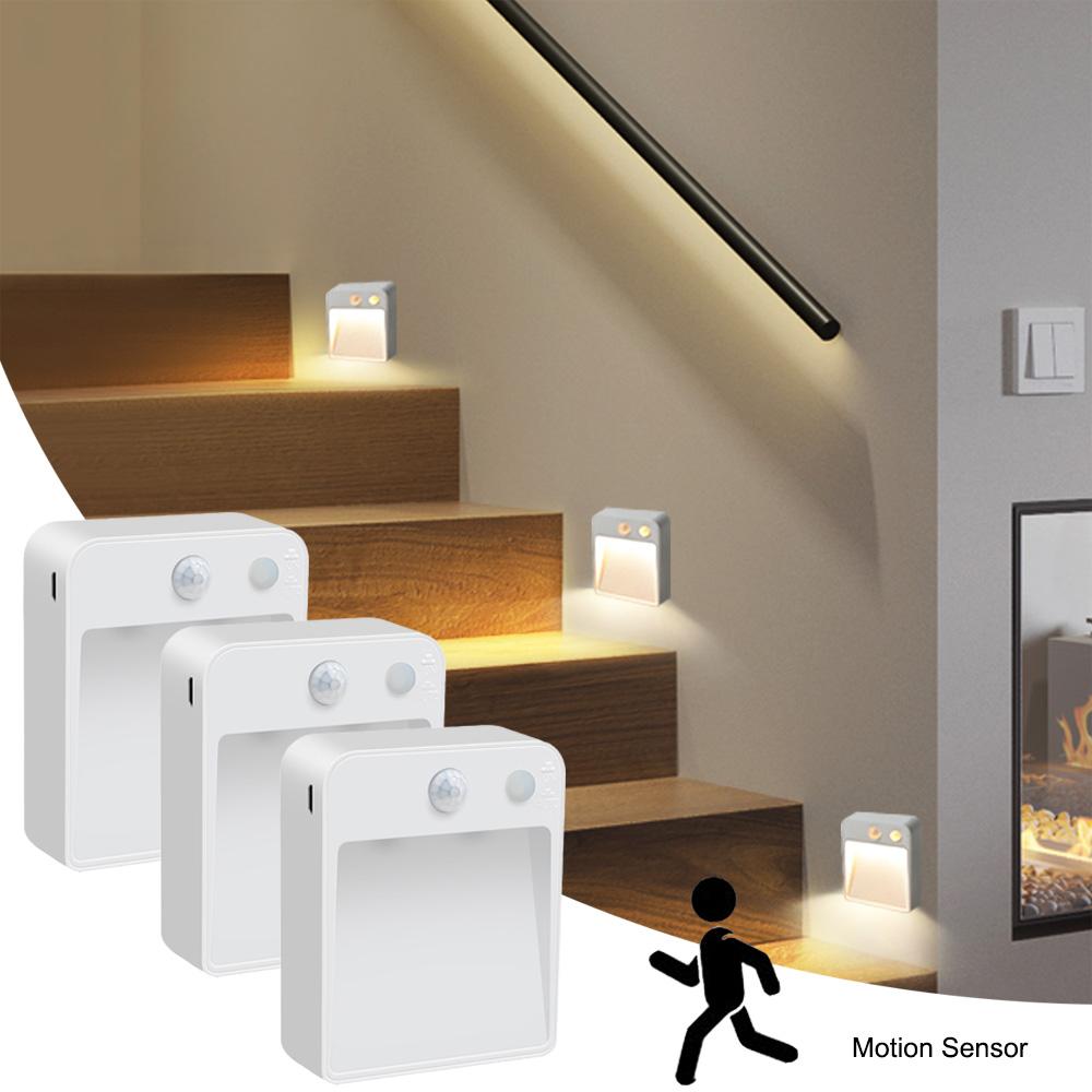 1/2/3-Pack Under Bed Night Light Hallway Stairs Light Motion Sensor Room Decor Led Lamp Indoor Lighting Wall Lamp Battery Or Micro USB Port