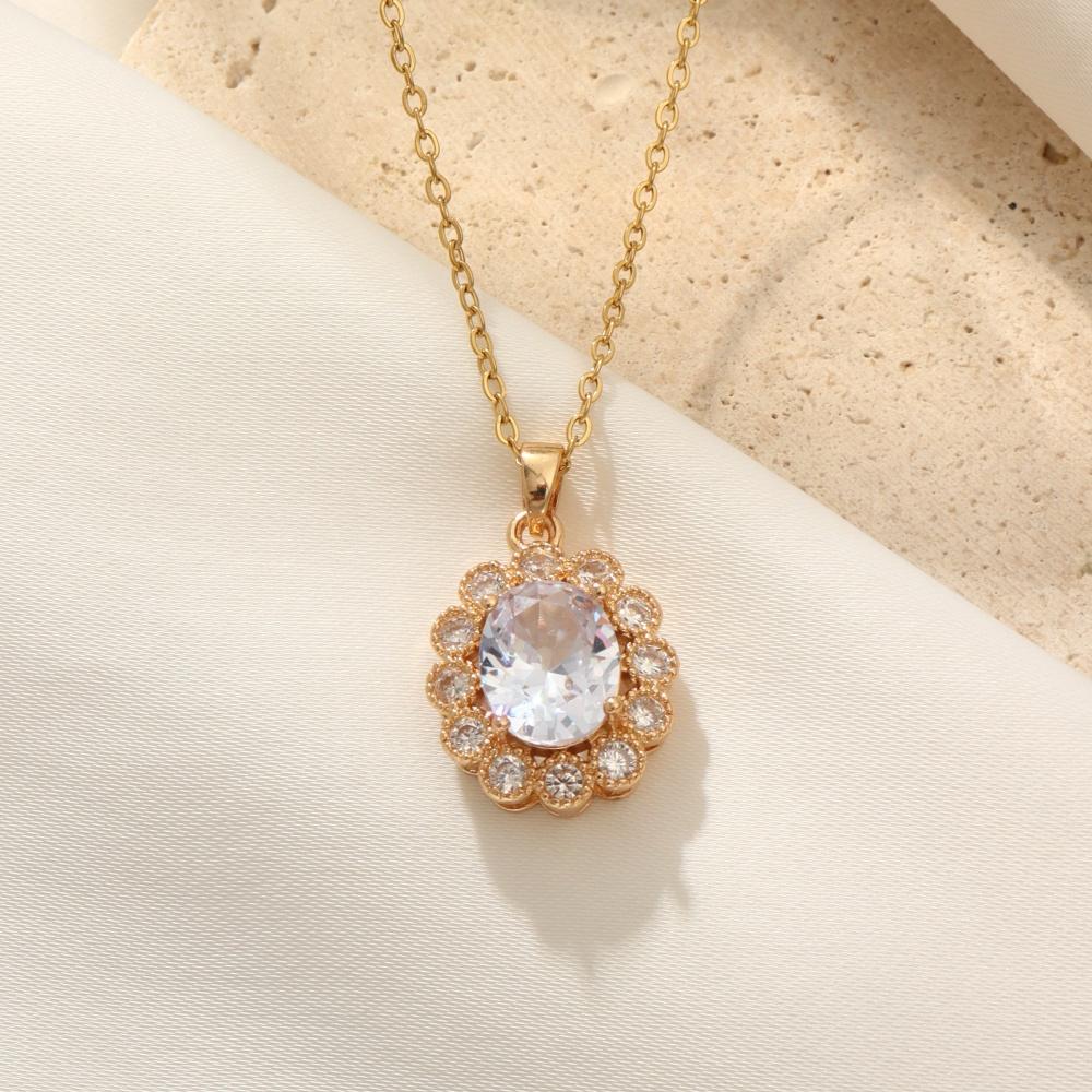 Fashion Sunflower Zircon Pendant Necklaces for Women Gold Color Stainless Steel Necklace Jewelry Party Accessories