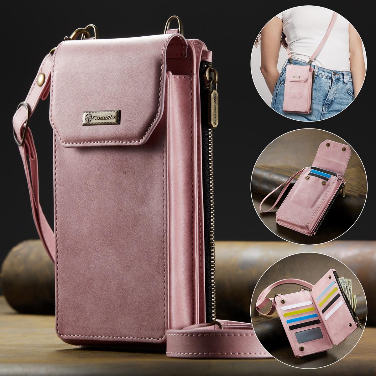 Multi-function Cellphone PU Leather 9 Card Slots Wallet Case with 2 Ropes for iPhone Samsung Xiaomi Anti-theft Brush Universal Size Zipper Bag