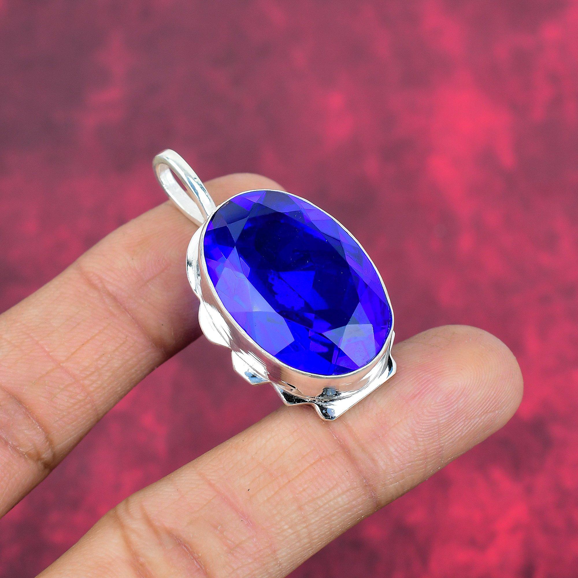 Подвеска из стерлингового серебра 925 пробы с сапфиром, подвеска из драгоценного камня ручной работы, подарок жене, абсолютно новая подвеска