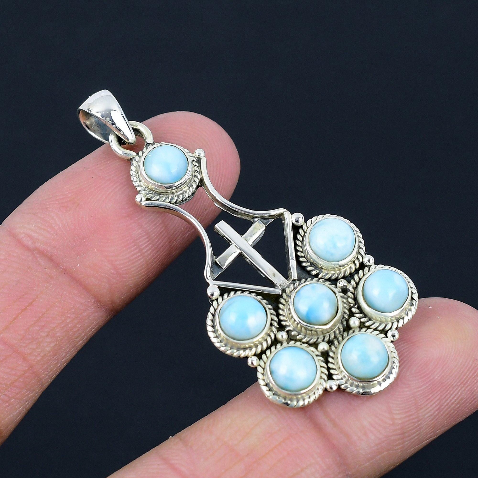 Подвеска из натурального камня Ларимар, серебро 925 пробы, крест, религиозная подвеска ручной работы, ювелирный подарок на День святого Валентина