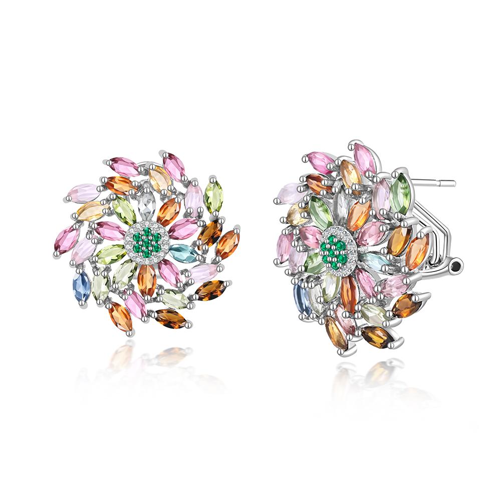 Luxury Gorgeous Design Multicolor Natural Tourmaline Women Earrings 925 Silver Jewelry Anniversary Banquet Engagement Gift