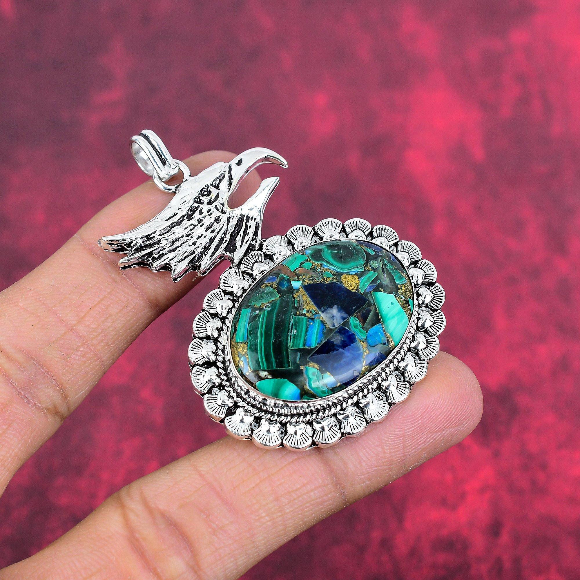 Подвеска из азурита и малахита, Ювелирные изделия из драгоценных камней из стерлингового серебра 925 пробы, Подвеска ручной работы, На День благодарения