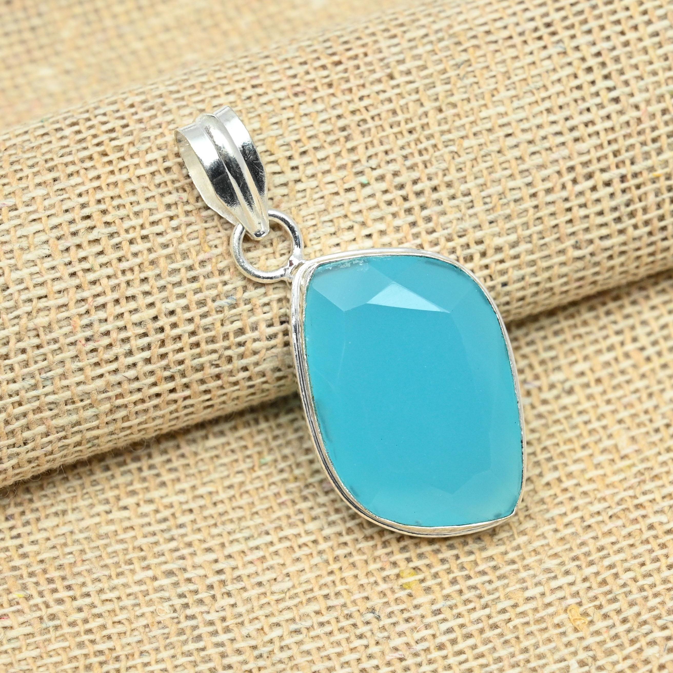 Синий халцедон, драгоценный камень, стерлинговое серебро 925 пробы, кулон, ювелирные изделия ручной работы, рождественский подарок