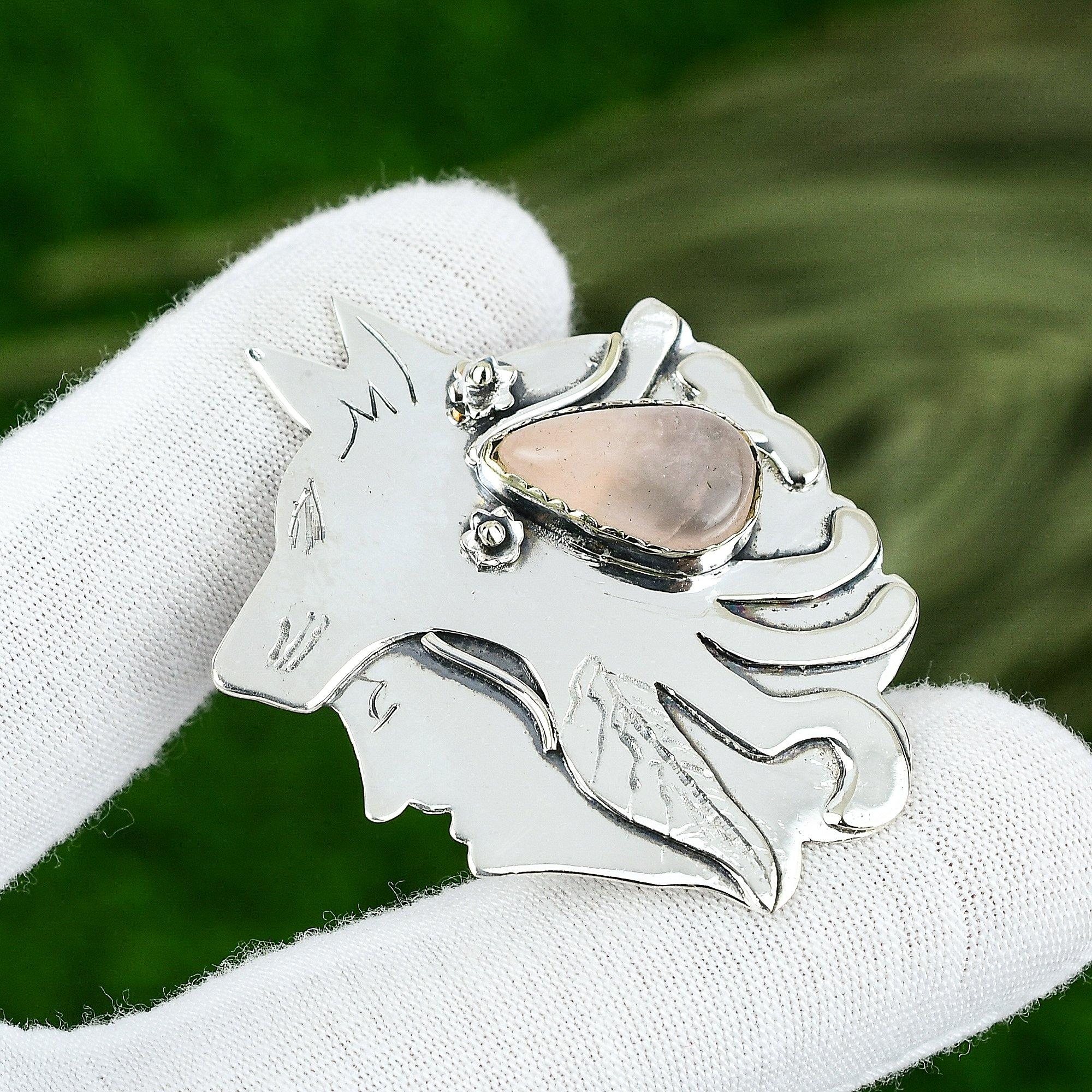 Подарок для нее Ювелирная подвеска из стерлингового серебра 925 пробы с натуральным розовым кварцем