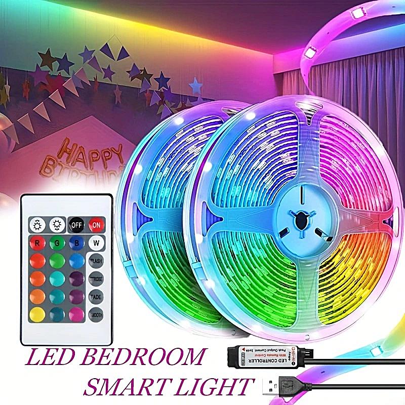 LED Strip Light RGB 5050 Color Changing Light Strip Intelligent Light Strip 3-key Remote Control Night Light Decoration Living Room Christmas Party