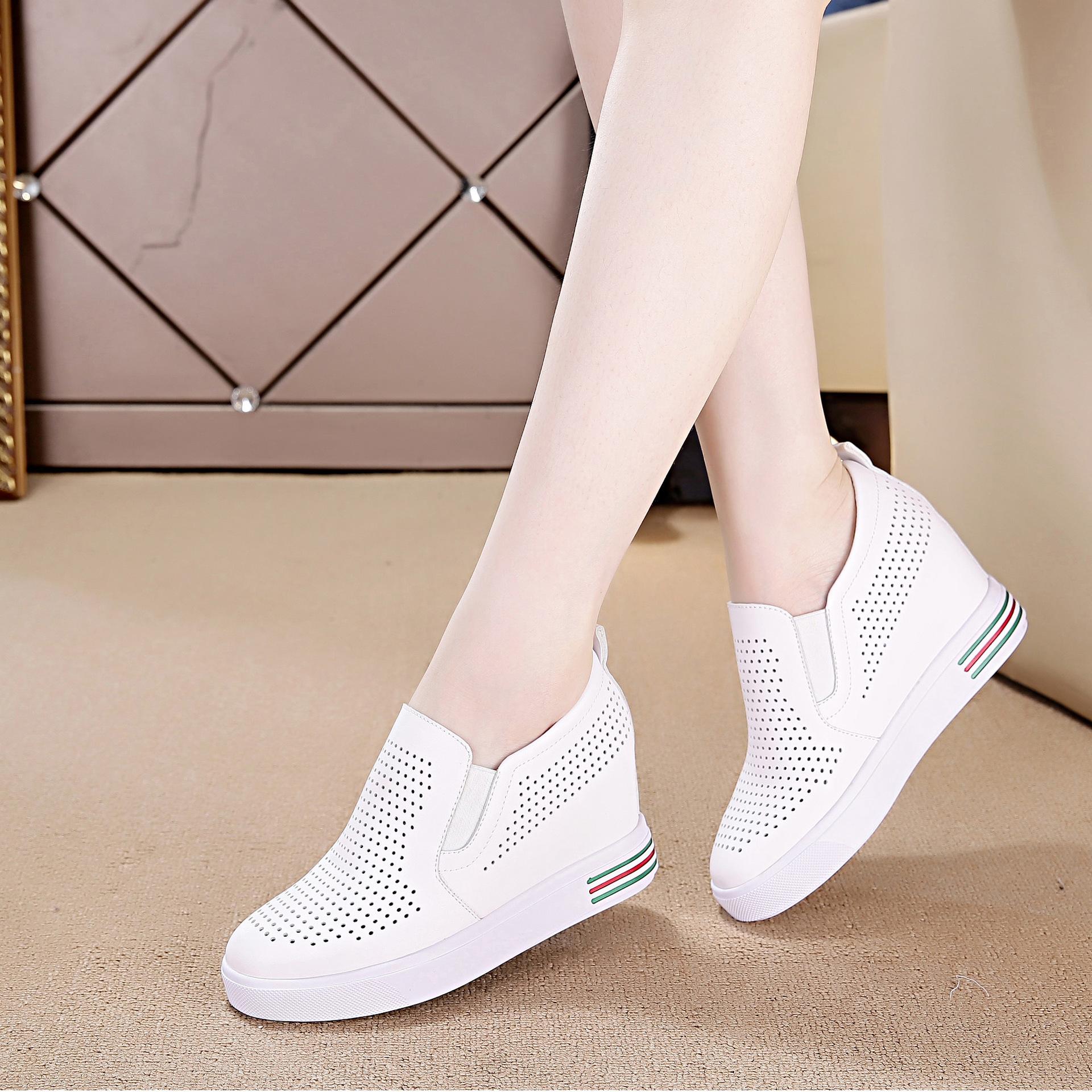 Fujin Genuine Leather White Comfy Height Wedges Shoes Woman Fashion Platform Sneakers Women Casual High Heels Footwear Women Spring Autumn